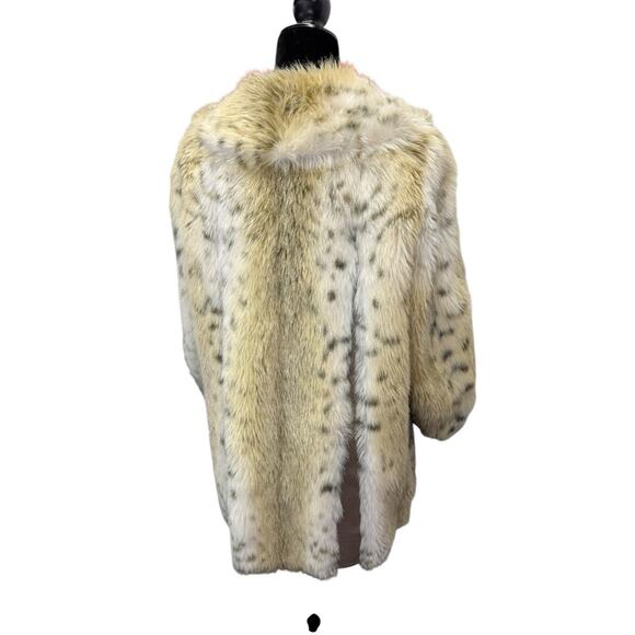 Vintage Faux Fur Short Coat Made in England Button Front Beige Brown sz L - Picture 7 of 14